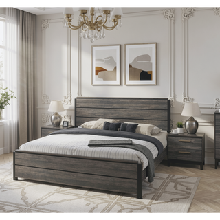 Sunvega Ioana Antique Grey Finish 3-Piece Wood Bedroom Set with Two Nightstands