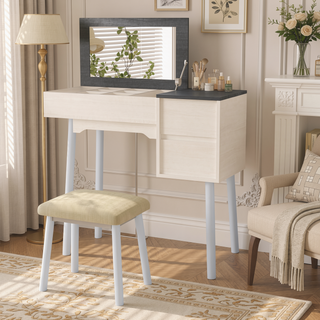 Sunvega White Makeup Vanity Table with Flip Top Mirror and Storage for Bedroom