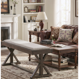 Sunvega Modern Contemporary Ash Grey Solid Wood Veneer 1pc Bench with Cream Cushion Seat