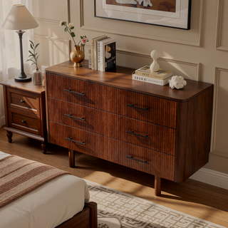 Sunvega Mid Century Modern Walnut Dresser with 6 Spacious Solid Wood Drawers