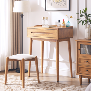 Sunvega 60cm Natural Wood Compact Dresser Bistro Table with Storage Drawer