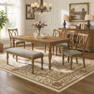 Sunvega Antique Natural Oak Wood Dining Bench with Cushion for Kitchen Dining Room