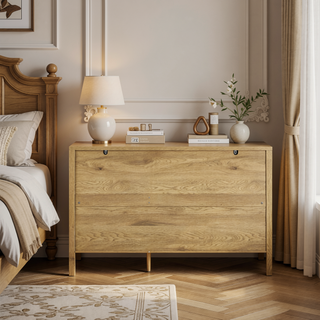 Sunvega Modern Wave-Pattern Sideboard with 3 Drawers and Hooks for Living Room