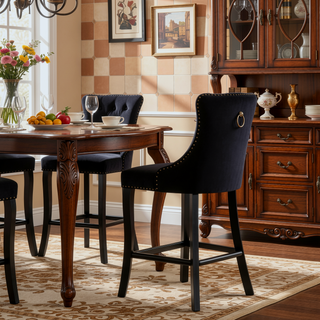 Sunvega Modern Velvet Upholstered Barstools with Button Tufted and Wooden Legs