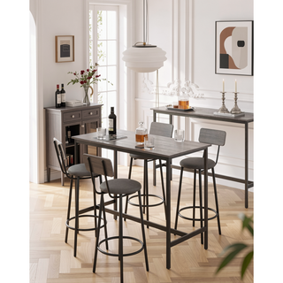 Sunvega PU Upholstered Bar Table Set with 4 Backrest Stools and Iron Frame