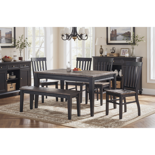 Sunvega Solid Wood Dark Brown Dining Bench with Plank Effect Farmhouse Top