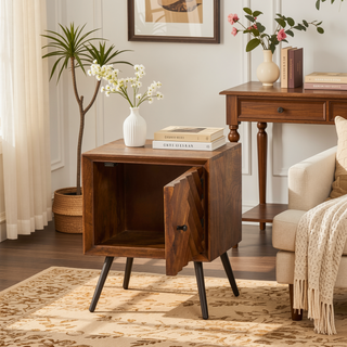 Sunvega Handcrafted Mango Wood and Iron Mid-Century Modern Accent Cabinet with Storage