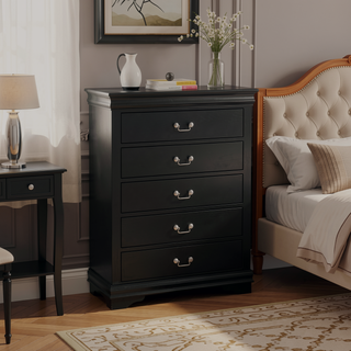 Sunvega Dark Cherry Finish Transitional Chest with English Dovetail Drawers and Bracket Legs