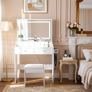 Sunvega Modern Makeup Vanity Desk with Adjustable Lighting and Power Outlet
