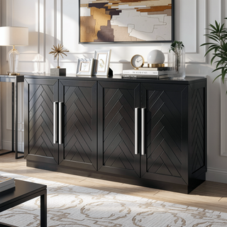 Sunvega Sideboard Buffet Cabinet with Adjustable Shelves and Silver Handles for Kitchen Dining Room