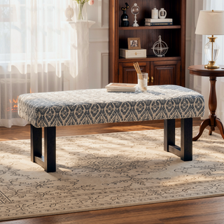 Sunvega Boho Fabric Bench with Modern Influences and Rubberwood for Bedroom