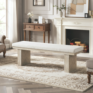 Sunvega Modern Farmhouse Plinth Base Bench with English Dovetail Natural Finish