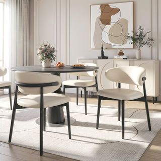 Sunvega Solid Wood PU Leather Upholstered Dining Chairs Set Of 2 With Ergonomic Curved Seat