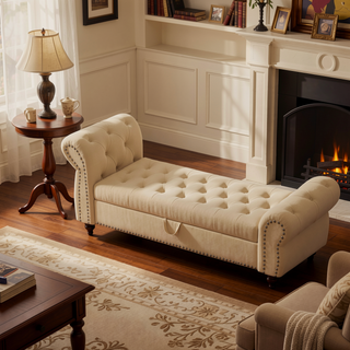 Sunvega Tufted Velvet Upholstered Bed Bench with Storage and High Backrest Chaise Lounge