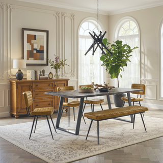 Sunvega Tufted Cushion Side Bench with Padded Goat Leather Upholstery and Tapered Metal Legs
