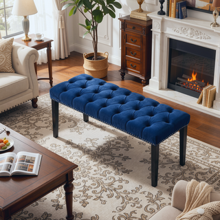 Sunvega Tufted Upholstered Velvet Bench Ottoman with Sponge Cushion for Bedroom