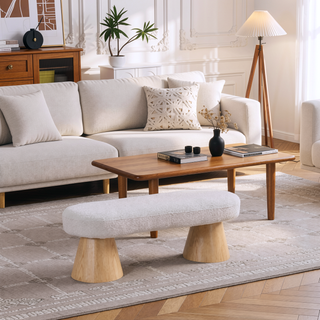 Sunvega Fully Assembled Upholstered Dining Bench with Wood Legs and Non-Slip Pads