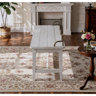 Sunvega Vanilla Finish Dining Bench with Oil-Rubbed Brass Galley Rail