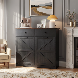 Sunvega Farmhouse Barn Door Style Trash Cabinet for 2 x 10 Gallon Cans