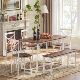 Sunvega Industrial Style Four-Piece Dining Table and Chair Set with Backrest