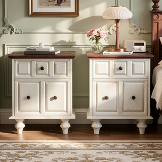 Sunvega Vintage Nightstand with Two Drawers and Roman Column Legs for Bedroom