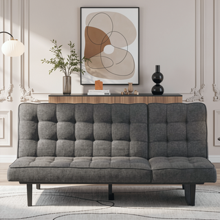 Sunvega Dark Gray Contemporary Futon Sofa with Adjustable Headrest and Biscuit Tufting