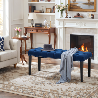 Sunvega Tufted Upholstered Velvet Bench Ottoman with Sponge Cushion for Bedroom