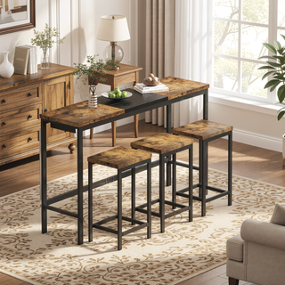 Sunvega Modern Kitchen Dining Table Set with 3 Hanging Stools and Color-Blocking Tabletop