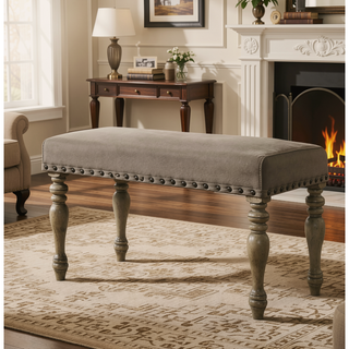 Sunvega Driftwood Finish Microfiber Upholstered Dining Bench with Nailhead Trim
