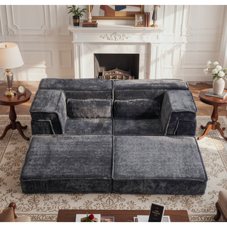 Sunvega Convertible Modular Sectional Mahjong Sofa Bed with Ottoman in Circle Fleece Fabric