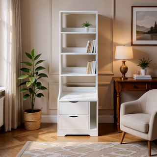 Sunvega Bedroom Nightstand with 2 Drawers and 4-Tier Open Shelving for Storage