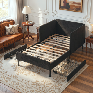 Sunvega Twin Size Upholstered Sofa Bed Frame with 2 Storage Drawers and Velvet