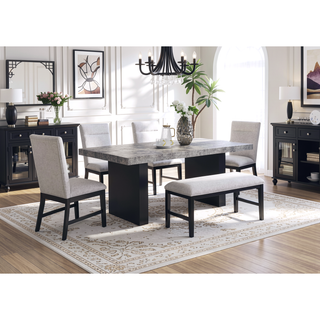 Sunvega Light Gray Upholstered Bench with Dark Finish Legs for Dining Room
