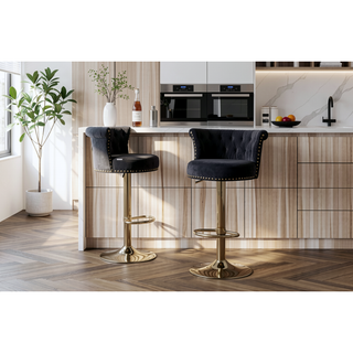 Sunvega Velvet 360 ° Rotating Bar Chair with Soft Pillow and Adjustable Height for Kitchen