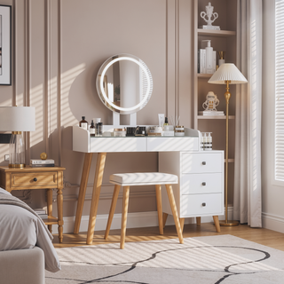 Sunvega Vanity Table with Adjustable Mirror Spacious Drawer and Matching Stool