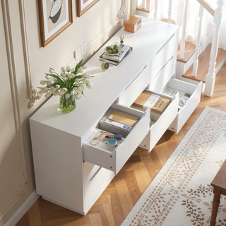 Sunvega 8 Drawer Wooden Dresser with Large Storage for Bedroom Living Room