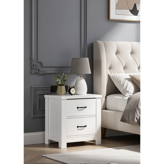 Sunvega Cassini 21.5 Inch White 2-Drawer Nightstand with Black Handles
