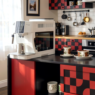 Sunvega Black and Red Modern Sideboard Buffet Cabinet with 2 Drawers