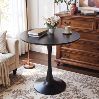 Sunvega Black Round Tulip Dining Table with MDF Top for Kitchen Living Room Office