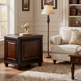 Sunvega Deep Tobacco Cedar Chest with Ornate Detailing and Flip Open Top