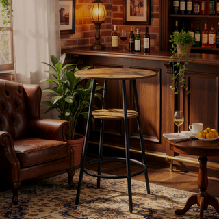 Sunvega Rustic Brown Bar Stool Set with Backrest, Shelf, and Footrest