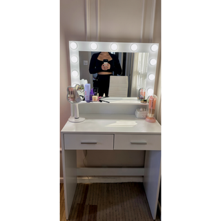 Sunvega Hollywood-Style Vanity Desk with Mirror and Lights 3 Lighting Modes Large Drawer