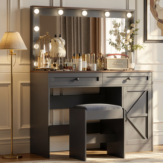 Sunvega Makeup Vanity Table with Large Mirror and 11 Brightness Adjustable LED Lights