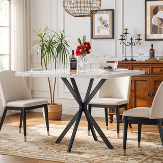 Sunvega Square Dining Table with MDF Top and Carbon Iron Legs for Kitchen Dining Room