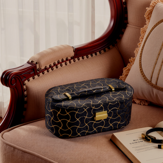 Sunvega Leatherette Travel Jewelry Case with Golden Wavy Pattern