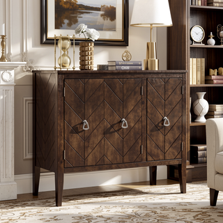 Sunvega Adjustable Shelf Storage Sideboard with Retro Metal Handles and Pinewood Legs