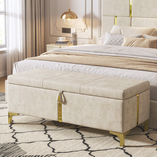 Sunvega Elegant Upholstered Storage Ottoman Bench with Metal Legs for Bedroom and Living Room