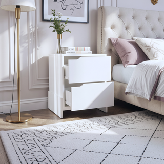 Sunvega Classic White Nightstand with Spacious Drawer and Open Shelf for Bedroom