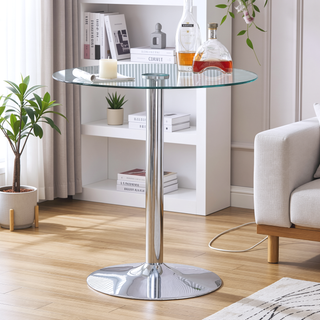 Sunvega Modern Minimalist 35 Inch Round Glass Dining Table with Silver Metal Legs
