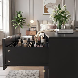 Sunvega Modern Wavy Pattern 6-Drawer Dresser with Ample Storage for Bedroom